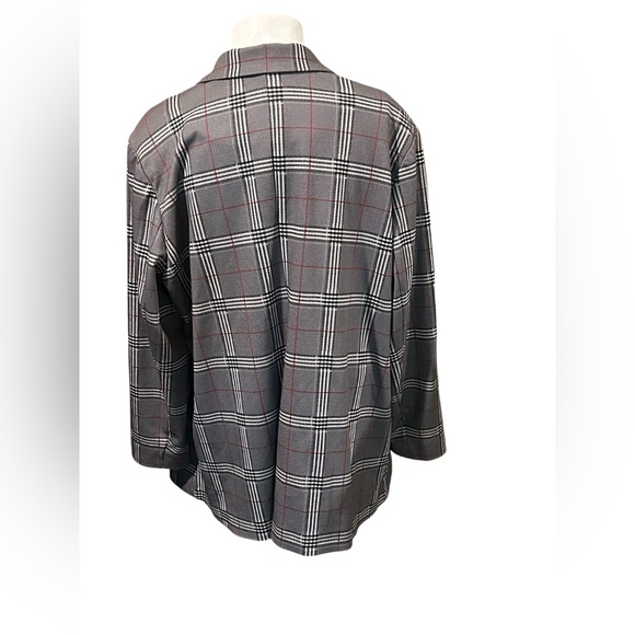 DG2 by Diane Gilman Women’s Suit Gray Plaid Blazer Pants Subtle Red Windowpane - Picture 4 of 12